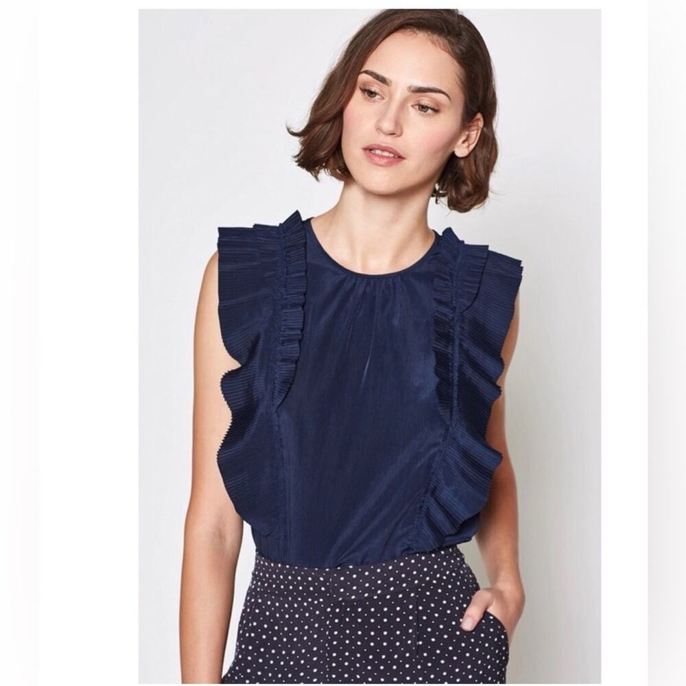 Joie Cruzita Pleated-ruffle Sleeveless Blouse Midnight Blue Women’s Size S